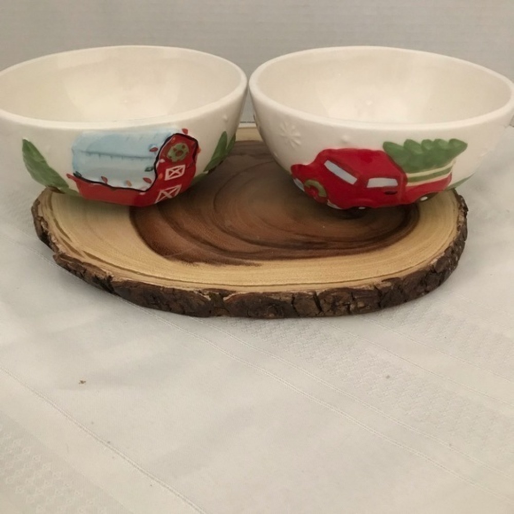 Haven & Key Christmas  Bowls 2 Barn , Vintage Red Truck